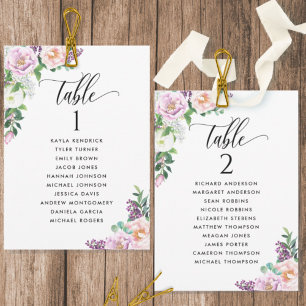 Fleurs pastel, Cartes de plan de table avec noms d