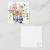 Fleurs Pastel Dans Vases Delft Carte Note Plat (Devant / Derrière)