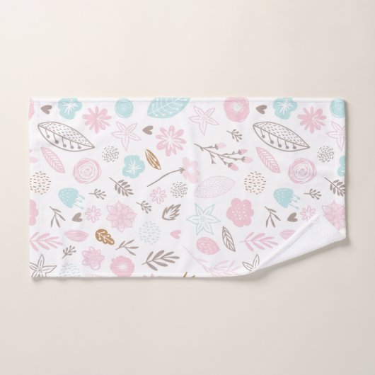 Fleurs Pastel et Motif de Foliage (Serviette à main)