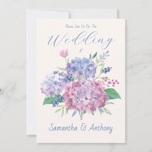 Fleurs Pastel Hydrangea, Faire-part de mariage Ble (Devant)