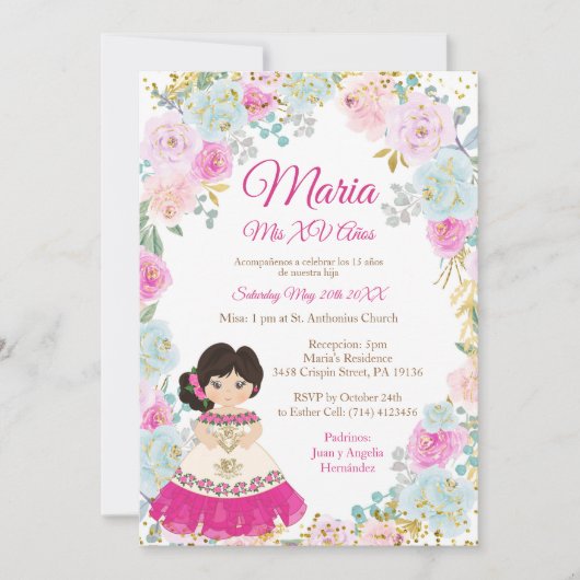 Fleurs Pastel Mis XV Anos Invitation Anniversaire (Devant)