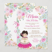 Fleurs Pastel Mis XV Anos Invitation Anniversaire (Devant / Derrière)