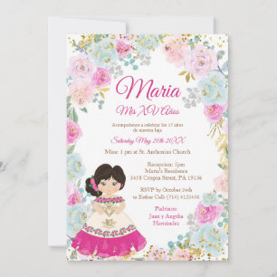 Fleurs Pastel Mis XV Anos Invitation Anniversaire