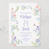 Fleurs pastel pour carte 'Save the Date' (Devant / Derrière)