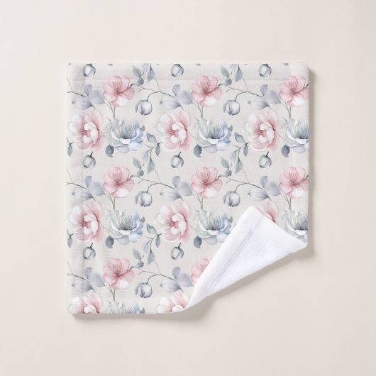 Fleurs pastel rose bleu gris Shabby Chic (Gant de toilette)