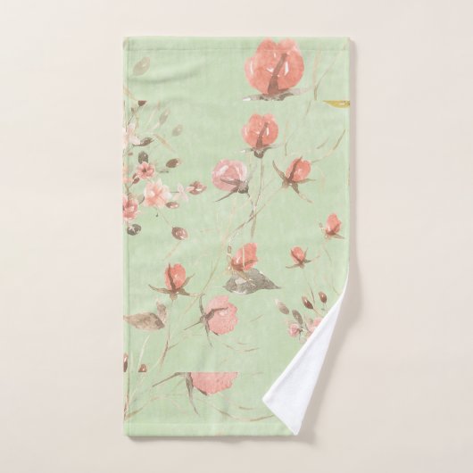 Fleurs Pastel Rose Sur Arrière - plan Vert Sage Do (Serviette à main)