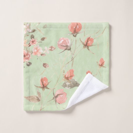 Fleurs Pastel Rose Sur Arrière - plan Vert Sage Do (Gant de toilette)