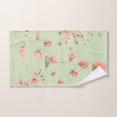 Fleurs Pastel Rose Sur Arrière - plan Vert Sage Do (Serviette à main)