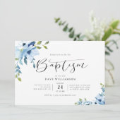 Fleurs peintes bleues invitation au baptême (Debout devant)