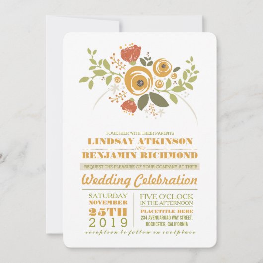 Fleurs peintes faire-part de mariage décontracté m (Devant)