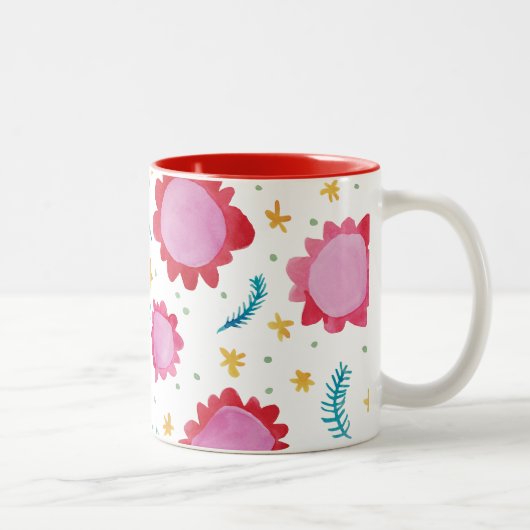 Fleurs peintes Mug rouge à deux tons (Droit)