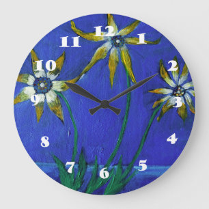 Fleurs Peinture Arrondi (Grande) Horloge murale