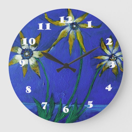 Fleurs Peinture Arrondi (Grande) Horloge murale (Recto)