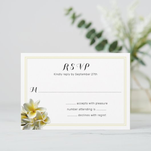 Fleurs Plumeria Jaune Mariage Cartes RSVP (Debout devant)