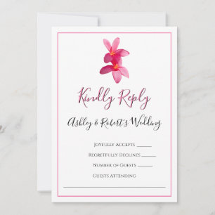 Fleurs Plumeria rose, Mariage moderne, carte RSVP