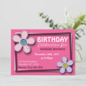 Fleurs pointillées Invitations d'anniversaire rose (Debout devant)