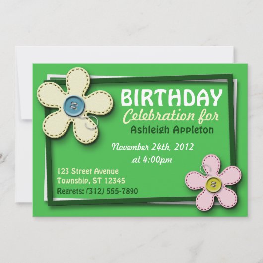 Fleurs pointillées Invitations d'anniversaire vert (Devant)