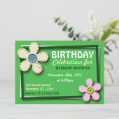 Fleurs pointillées Invitations d'anniversaire vert (Debout devant)