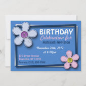 Fleurs pointillées tendance Bleu Invitations d'ann (Devant)