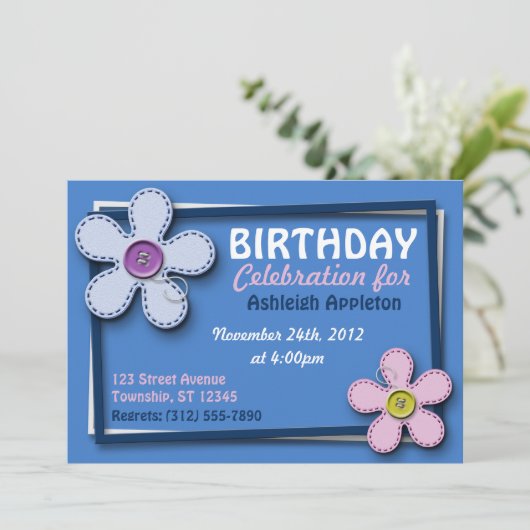 Fleurs pointillées tendance Bleu Invitations d'ann (Debout devant)