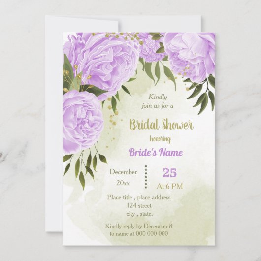 fleurs pourpres verdure nuptiale invitation douche (Devant)