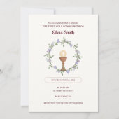 Fleurs pourpres Wreath First Communion Invitation (Devant)