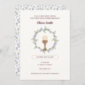Fleurs pourpres Wreath First Communion Invitation (Devant / Derrière)
