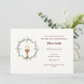 Fleurs pourpres Wreath First Communion Invitation (Debout devant)