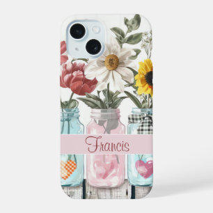 Fleurs printanières dans Mason Jar Design avec nom
