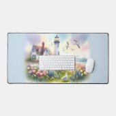 Fleurs printanières près d'un cottage côtier et d' (Clavier et souris)