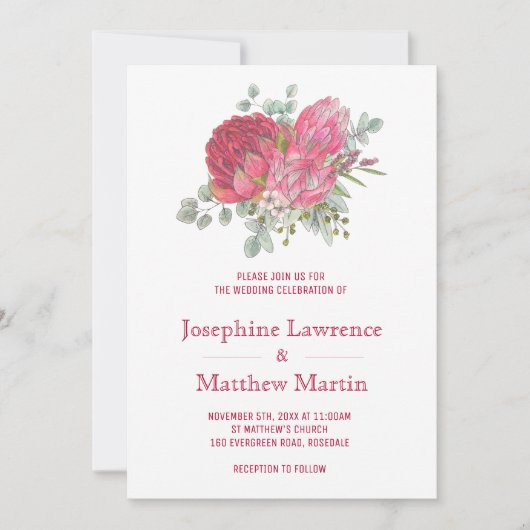 Fleurs Protea Invitations de mariage (Devant)