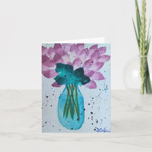 FLEURS PURPLES EN CARTE VASE VERT BLEU (Devant)