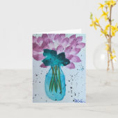 FLEURS PURPLES EN CARTE VASE VERT BLEU (Fleur jaune)