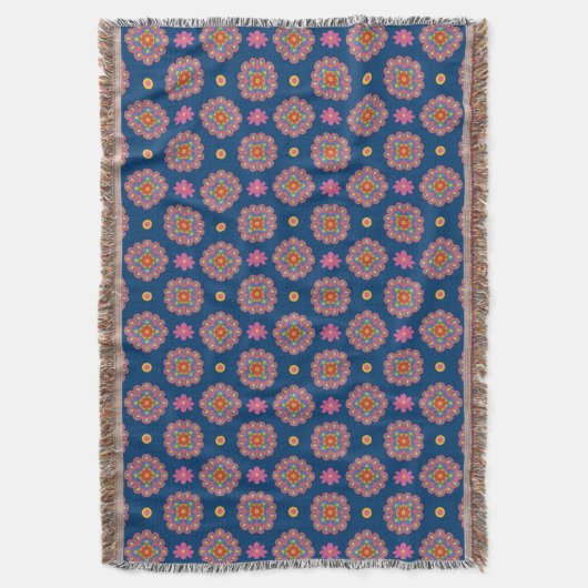 Fleurs Rangoli, Pois sur couverture à jet bleu (devant Vertical)