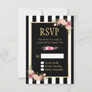 Fleurs rayées noires et blanches Cadres or RSVP