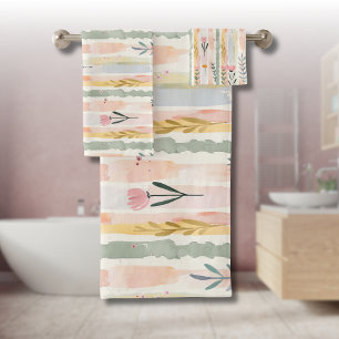 Fleurs rayées pastel aquarelle vintage