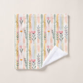 Fleurs rayées pastel aquarelle vintage (Gant de toilette)