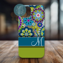 Fleurs Rétro Colorées avec Monogramme