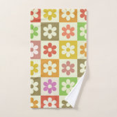 Fleurs Rétro Colorées sur Motif Damier (Serviette à main)
