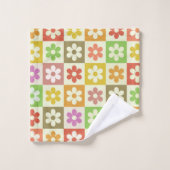 Fleurs Rétro Colorées sur Motif Damier (Gant de toilette)