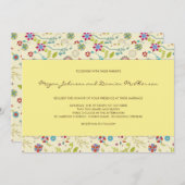 Fleurs rétro ・ Jaune ・ Faire-part de mariage (Devant / Derrière)