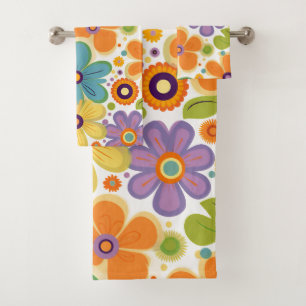 Fleurs rétro Lilac orange et vert