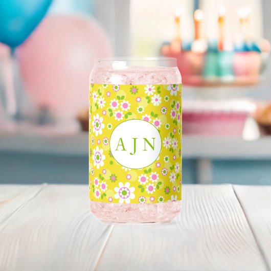 Fleurs rétro mod jaune et blanc monogramme (Insitu (Baby Shower))