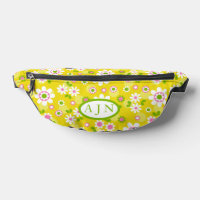 Fleurs rétro mod jaunes et blanc monogramme