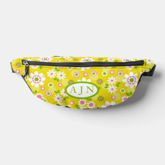 Fleurs rétro mod jaunes et blanc monogramme (Poser)