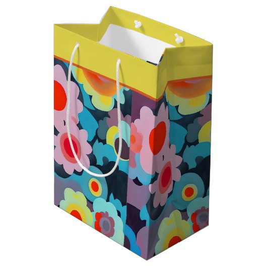 Fleurs rétro mod moyen sac cadeau (Dos Angle)