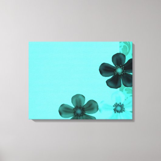 Fleurs rétro vintages toile étirée Turquoise (Recto)