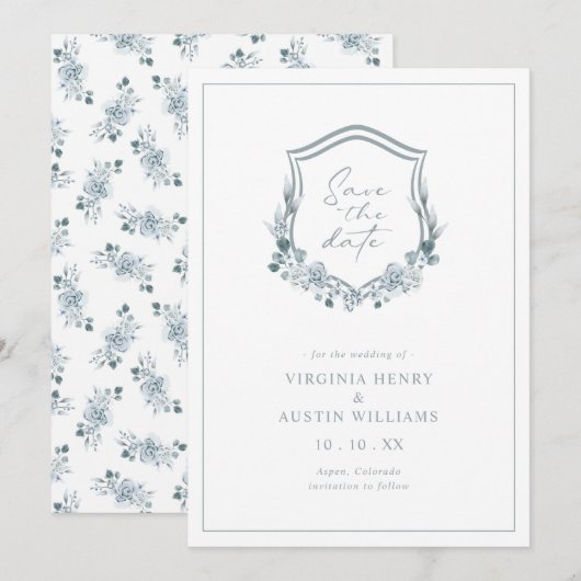 Fleurs Romantiques Bleues Save The Date (Devant / Derrière)