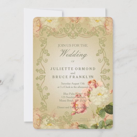 Fleurs romantiques - Carte d'invitation (Devant)