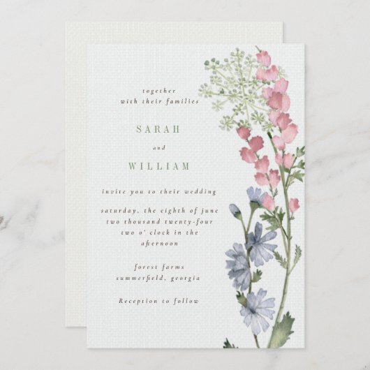 Fleurs romantiques de prairie Invitation de mariag (Devant / Derrière)